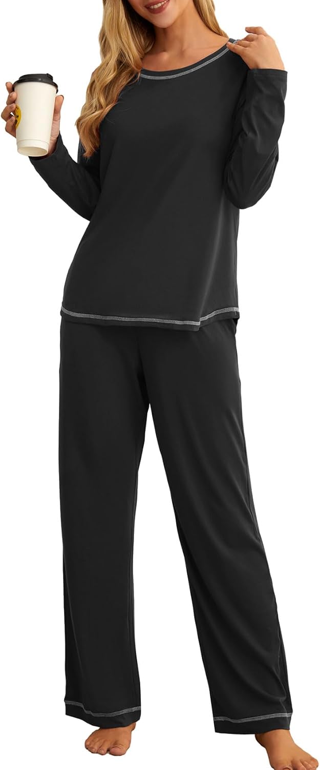 Women's Pajama Set Lounge Sets Long Sleeve Sleepwear Soft 2 Piece Pjs with Pockets